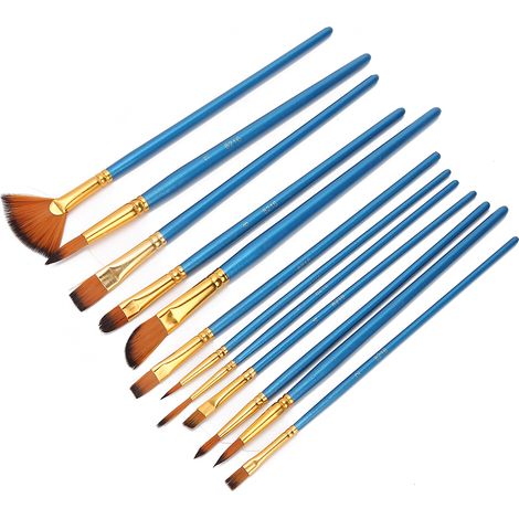 Ensemble de 12 pinceaux en nylon TYP306 pour peinture à l'huile - Forte adhérence - Idéal pour artistes et étudiants - Bleu (1/5)
