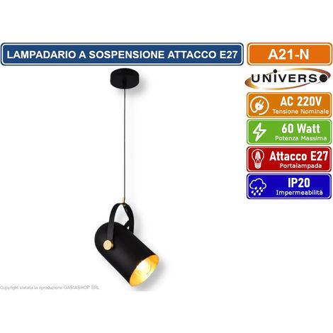 UNIVERSO A21-N LAMPADA A SOSPENSIONE NERA CON PARALUME ORIENTABILE CON ATTACCO E27 (1/3)