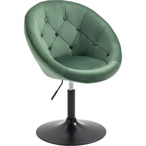 Svita – Fauteuil club pivotant rétro vert foncé/noir – Assise en polyester velours – Hauteur réglable 43-54 cm – Pied noir antibasculement