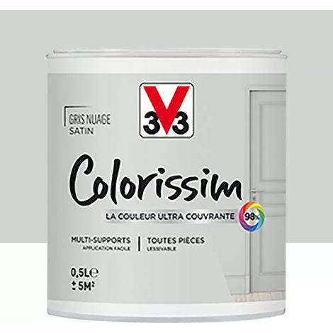 Peinture Multi-supports V33 Colorissim Satin Gris nuage 0,5 L (1/4)