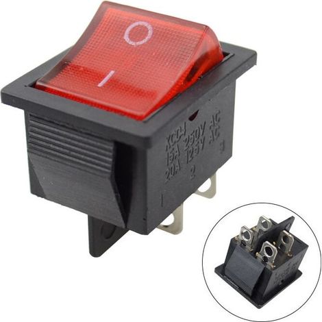 Set of 4 red on/off rocker switches – AC voltage 110-240V – Rated current 20A – Suitable for domestic lighting (1/4)