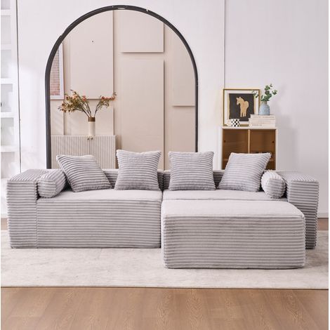 Sofá rinconera modular de 3 plazas 266 x 110 x 60,01 cm en tejido chenilla gris DESVIAE (1/5)