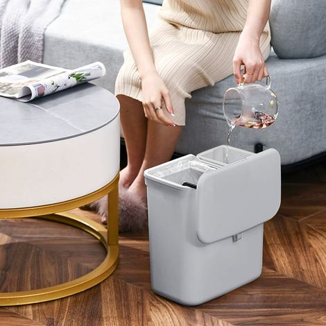 6.5L/5.5L Hanging Over Cabinet Door Dry Wet Separation Kitchen Trash Bin with Lid in Grey (1/5)