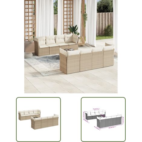 The Living Store 9-tlg. Garten-Sofagarnitur mit Kissen Beige Poly Rattan - Gartenmöbel Set - PE-Rattan Möbel - Outdoor Sofa - Esstisch - Lounge Garnitur (1/3)