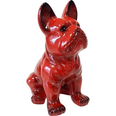 Statue en céramique bouledogue Français assis rouge