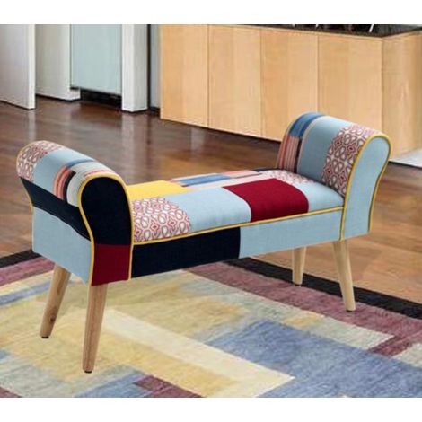 Panca CAROLINA con braccioli in tessuto patchwork