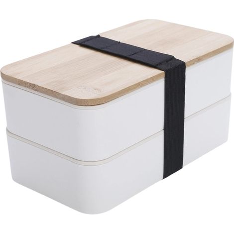 Boîte à bento japonaise, boîte à lunch à 2 compartiments, récipient pour la préparation des repas avec couvercle en bambou faisant office de planche à découper, sac, couverts, séparateur, boîte à bent (1/5)
