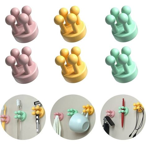 Silicone Toothbrush Holder, Multi-Function Utility Hook, Self Adhesive Shave Hook, Plug Cable Razor Holder Hooks Stick to Wall Door, for Hanging Bathroom Kitchen Home Office,6pacs (1/5)