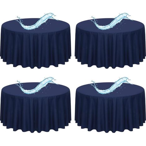 Lot de 4 nappes rondes bleu marine 305cm imperméables polyester pour fêtes et mariages