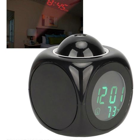 Réveil multifonctionnel à projection LED avec annonce vocale de l'heure, fonction snooze et affichage de la température. (1/5)