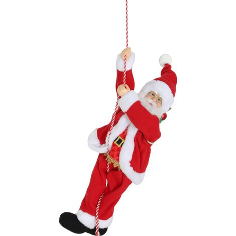 Père Noël chantant et grimpant de 60 cm avec corde à cadeaux et fonction sonore, intérieur, rouge (1/5)