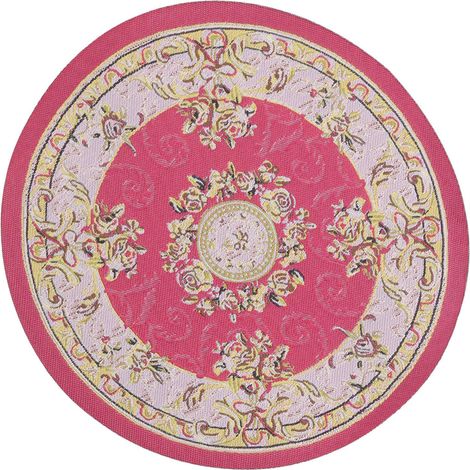 Tapis rond pour maison de poupée à l'échelle 1:12, 15,7 cm de diamètre, miniature tissée vintage exquise pour la décoration de maison de poupée, C02, motif fleurs rouges (1/5)