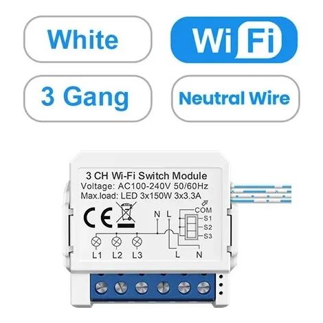 Module de mini-interrupteur intelligent WiFi (3 voies), contrôle bidirectionnel, compatible avec Tuya, Alexa, Alice et Google Home, etc. (1/5)
