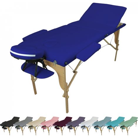 Table de massage pliante 3 zones en bois avec panneau Reiki + Accessoires et housse de transport - Bleu azur - Vivezen