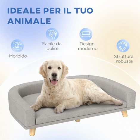 Grand canapé pour chien avec coussin amovible, polyester et bois, 98 x 67 x 25 cm, gris (1/4)