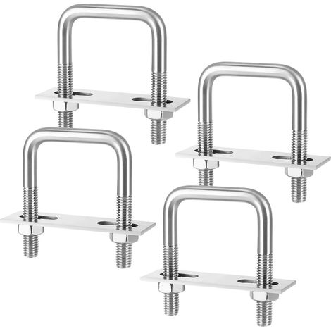 4 Pièces Boulon En U M8, Bride De Fixation avec écrous Plaque De Cadre et Rondelles, Boulons En U Carrés pour Poteau De Clôture, Fixation Du Tube (1/5)