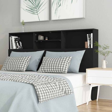 Armoire tête de lit murale avec rangement 4 compartiments noir 160 x 19 x 103,5 cm - PANGIVO (1/5)