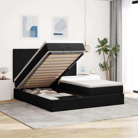 Ottoman-Bett mit Matratzen & LEDs Schwarz 180x200 cm Samt