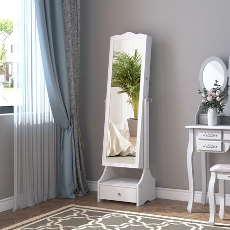 45x36x150cm - Meuble à bijoux indépendant doté de lumières LED Tiroirs à serrure, miroir et table intérieure pliante pour les convives