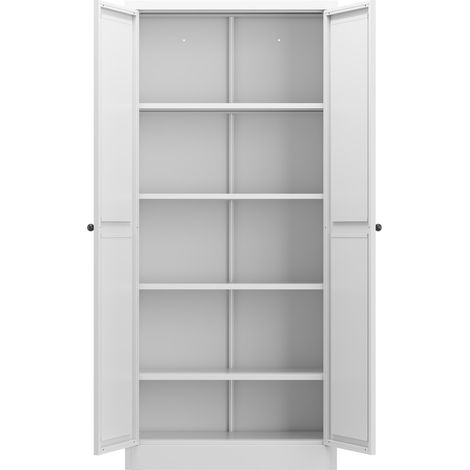 Credenza dispensa in metallo bianco con 4 ripiani regolabili, 155 x 70 x 35 cm (1/5)