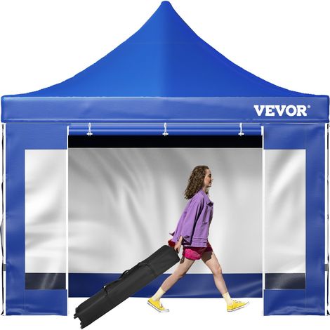 Tonnelle Imperméable 3x3 m Tente Pop-up Jardin avec Parois Latérales Pavillon Terrasse Extérieure Abri Pliable Soleil Pluie Neige Résistant aux UV et Sac à Roulettes pour Fête Arrière-Cour Bleu (1/5)
