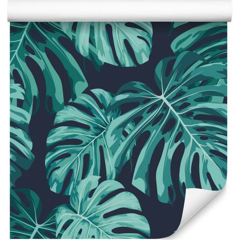 Papel pintado con estampado de hojas de monstera para salón y dormitorio, 50x1000 cm. (1/5)