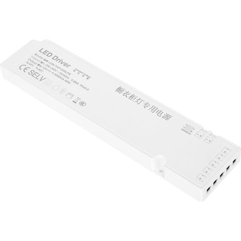 Transformateur de puissance à connectique multiple étanche pour éclairage LED meuble, ABS + alliage d'aluminium, blanc 24x2x5.5cm, 1 transformateur + 1 prise CN (1/5)