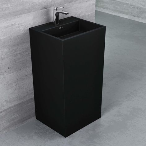 Mai & Mai Lavandino a Colonna 50X42X90cm,Lavandino su Piedistallo per Bagni Colossum34 da Minerale Fuso, un Foro per la Rubinetteria, Nero