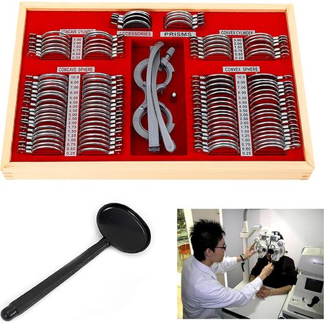 Ensemble de lentilles de test de 104 pièces, test optométrique en métal, jeu de lentilles de test optique pour la vision de loin, la myopie, la presbytie, l'astigmatisme, etc. (1/5)