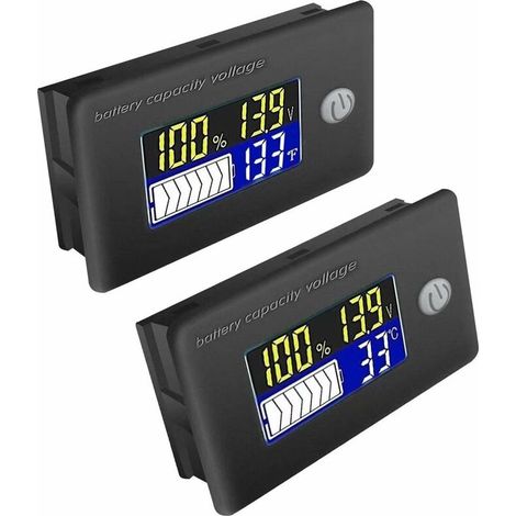 royaluxe - 2pcs Testeur de Capacité de Batterie 12V Moniteur de Voltmètre de Température Battery Tester avec Indicateur LCD Couleur, (1/5)