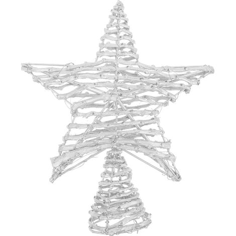 Étoile de Sapin de Noël en Fer Rotin Argenté, Décoration Festive (1/5)