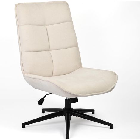 Meuble Cosy Fauteuil Salon Chaise de Coiffeuse Fonction d'inclinaison Pivotant sur 360° pour Chambre Bureau Jambes Croisées avec Dossier sans roulettes en Tissu Chenille Beige (1/5)