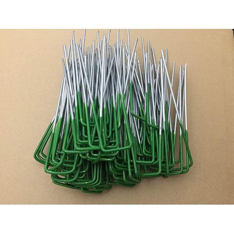 Lot de 50 piquets en métal galvanisé pour gazon artificiel Vert