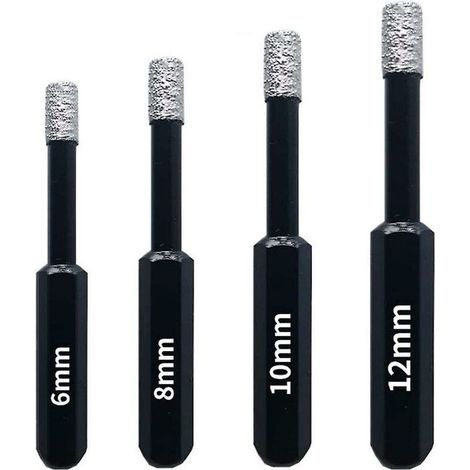 4-teiliges Diamantbohrer-Set, 6 mm, 8 mm, 10 mm, 12 mm