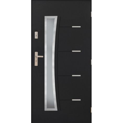 Porte d'entrée SATURNE 90 cm 72 mm en acier inoxydable en 3 couleurs - Couleur: Anthracite - Poignée et serrure : Avec - Poussant: Droit