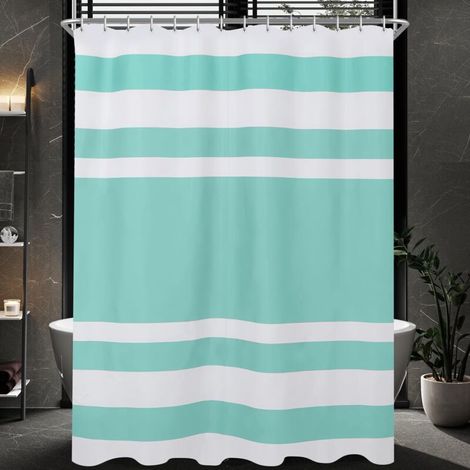 180 x 180 cm grüner Duschvorhang mit Streifenmuster – beschwerter Saum – schimmelresistentes Material – wasserdicht – waschbar – Polyester (1/4)