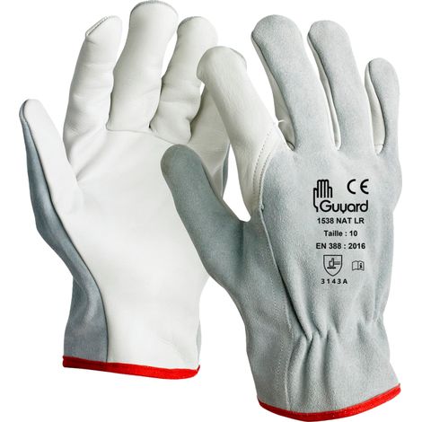 Gants Maitrise Cuir de Bovin T9 - Paume Fleur & Dos Croûte - Coupe Americaine - Manutention - Certifies CE EN 388 (1/2)
