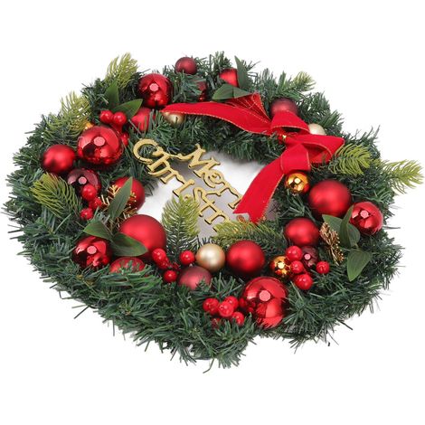 Weihnachtskranz mit verzinkter Eisenkugel und Kunststoffdekoration für den Eingangsbereich eines Einkaufszentrums (1/5)