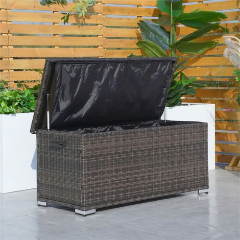Abrihome 243L Iron Outdoor Rattan Storage Box, Outdoor Small Deck Storage Box for Patio, Yard, Garden, Brown (L122 x H56 x W56)