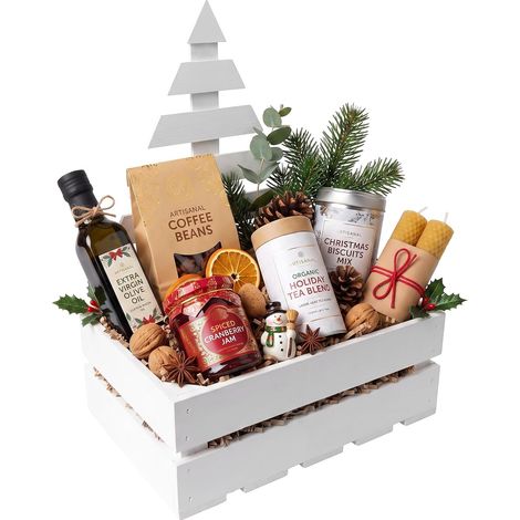 Weihnachts-Geschenkbox aus Holz mit Baum 30 x 20 x 40 cm Weiß (1/4)