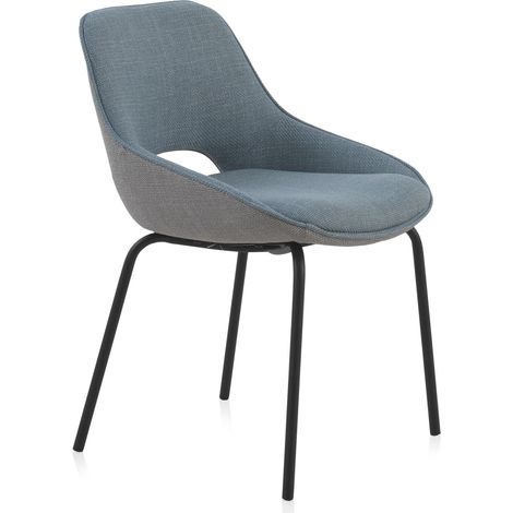 Lot de 4 chaises rembourrées bicolores, bleu/gris, pieds en métal noir (1/5)
