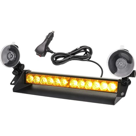 Gyrophare LED Orange 35,6 cm 12V-24V, 12 LED, 9 Modes IP65 Fixation par ventouse sur pare-brise, adaptée aux tracteurs, chariots élévateurs, camions et voitures, idéale par pluie (1/5)