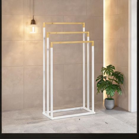 Porte-serviettes coloris blanc en acier 45 x 22,5 x 86 cm (1/5)