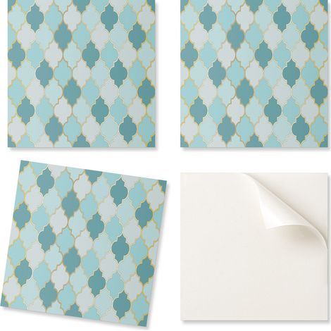 Baldosas de vinilo estampadas listas para instalar, con dise帽o de formas onduladas, 9x30x30 cm.