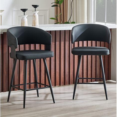 Sedia imbottita con braccioli in PU nero OKMYHOME (1/5)