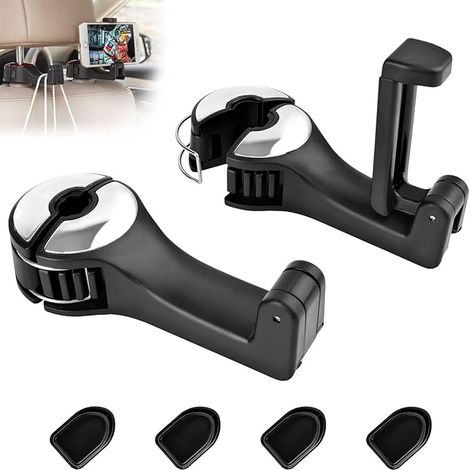 Set mit 2 Auto-Kopfstützenhaken, 2-in-1-Haken mit integrierter Handyhalterung, 360° unsichtbarer Haken, drehbar, verstellbar, multifunktional, Handyhalterung für die Auto-Kopfstütze (1/5)