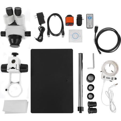 Microscope stéréoscopique 7X-45X avec caméra numérique USB 24MP, kit pour soudure et réparation, alimentation AC100-240V US (1/5)