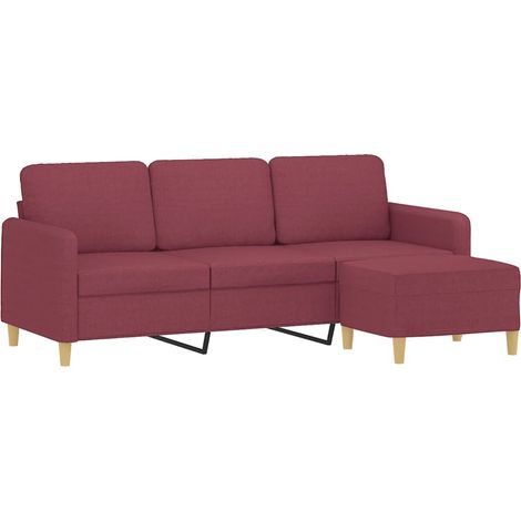 vidaXL Divano a 3 Posti con Poggiapiedi Rosso Vino 180 cm in Tessuto (1/4)