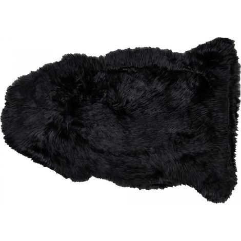 Tapis peau de mouton longs poils shaggy 60x95 noir en laine SHEPHERD (1/5)