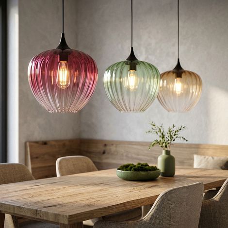 Suspension Plafonnier Métal noir mat Verre rouge/vert/ambre H 150 cm (1/5)